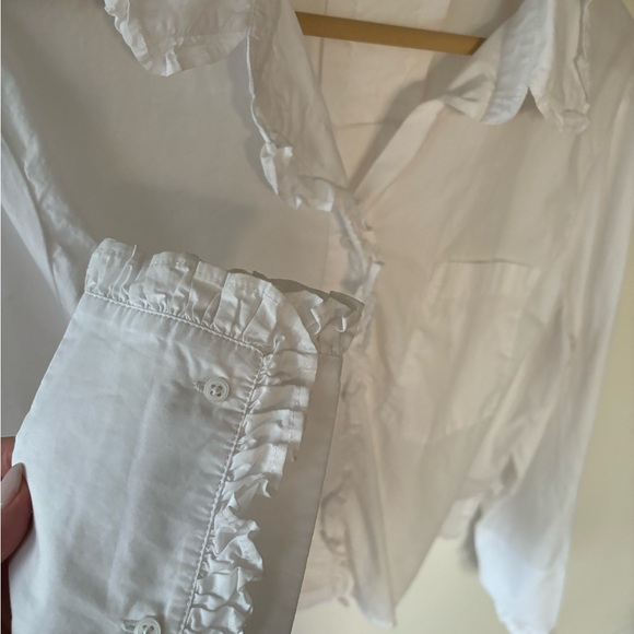 J. Crew Regenerative Cotton Cropped Ruffle Oxford Button Down Blouse Large - Picture 6 of 13